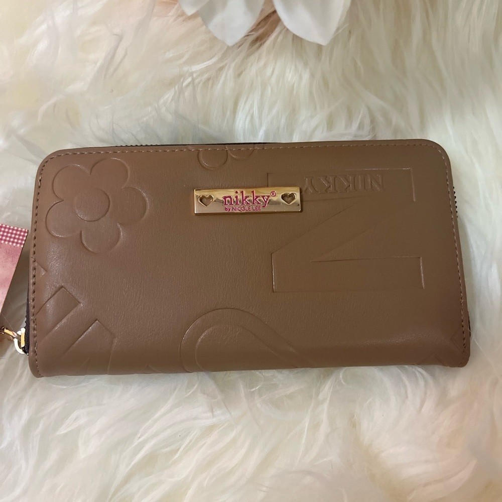 Nikky Lee Elegant Brown Wallet have Front gold Zip Compartments Open Card Slots